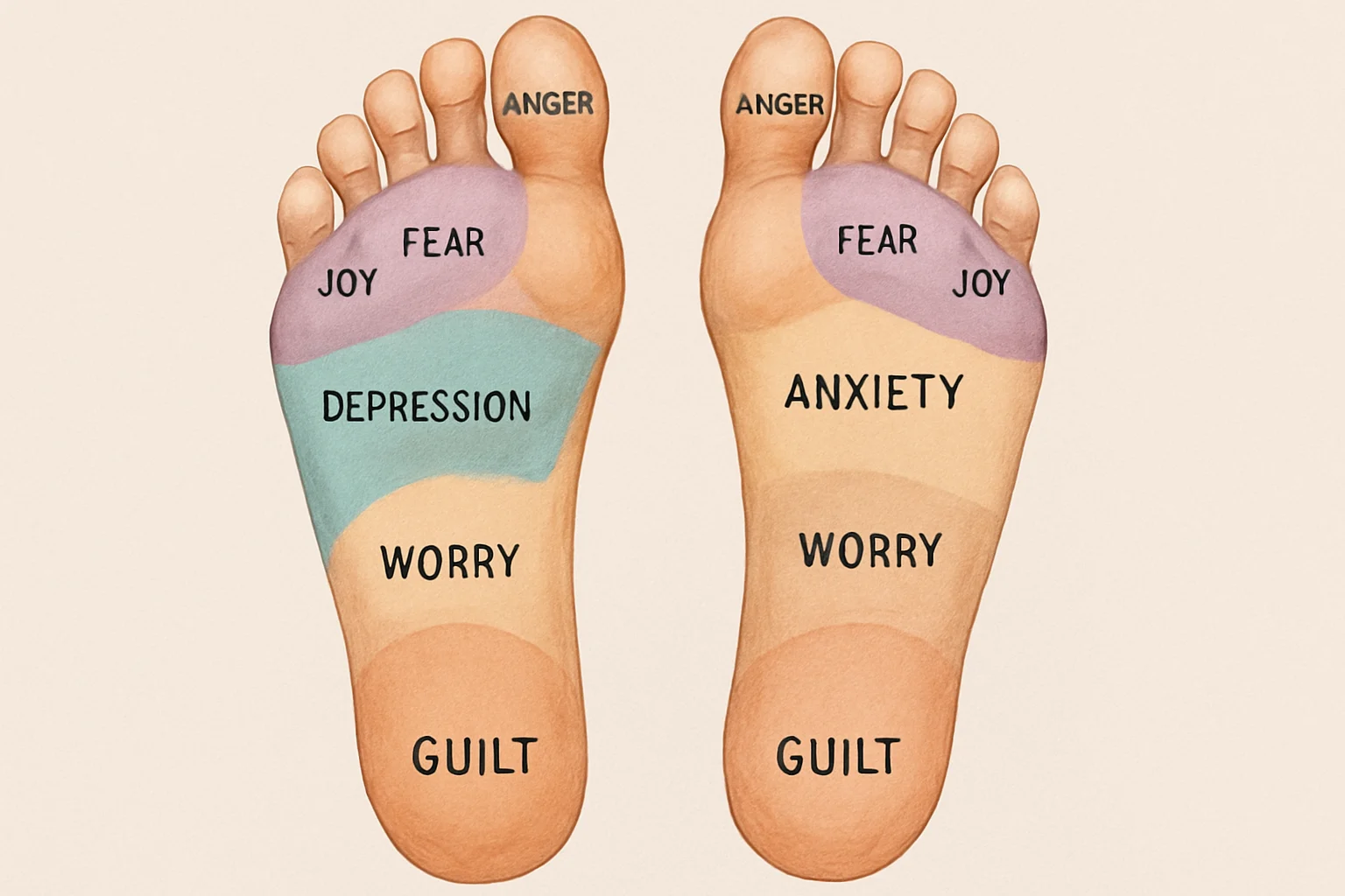 What emotions are stored in the feet?